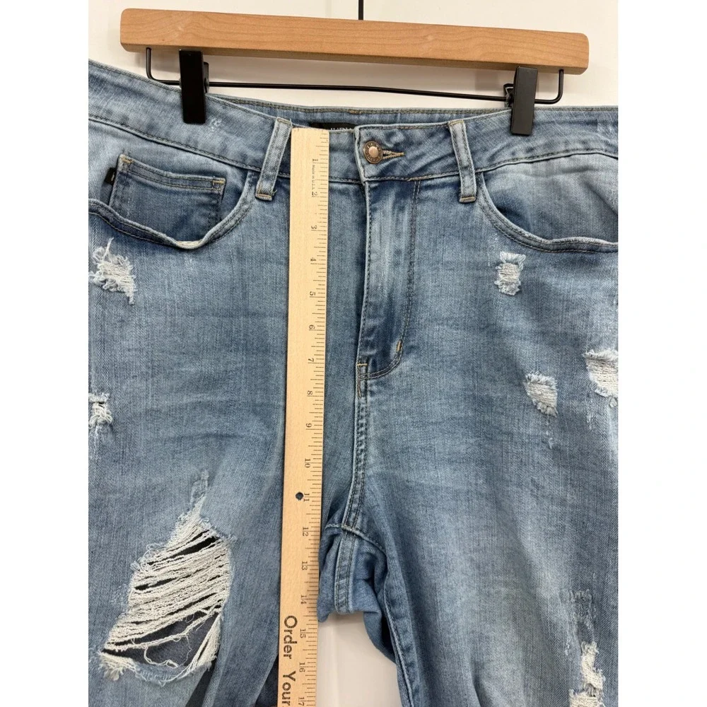 Judy Blue Jeans Womens 14W Blue Distressed Boyfriend Fit Stretch Denim Pants